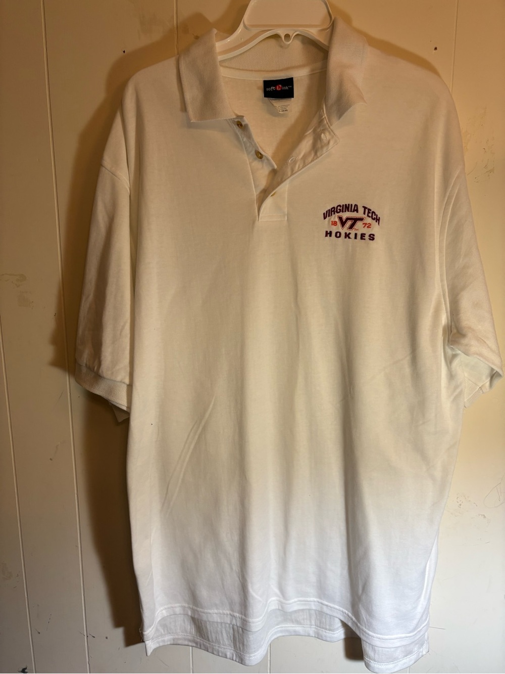 Vintage Virginia Tech Hokies Polo Shirt Mens XL White Soft Link Embroidered VT